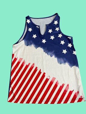 Patriotic Stars & Stripes Sleeveless Tank Top Womens Medium Polyester Blend